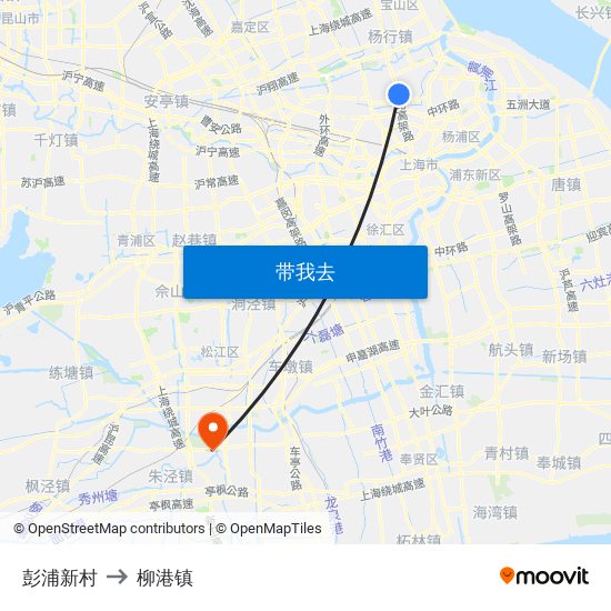 彭浦新村 to 柳港镇 map