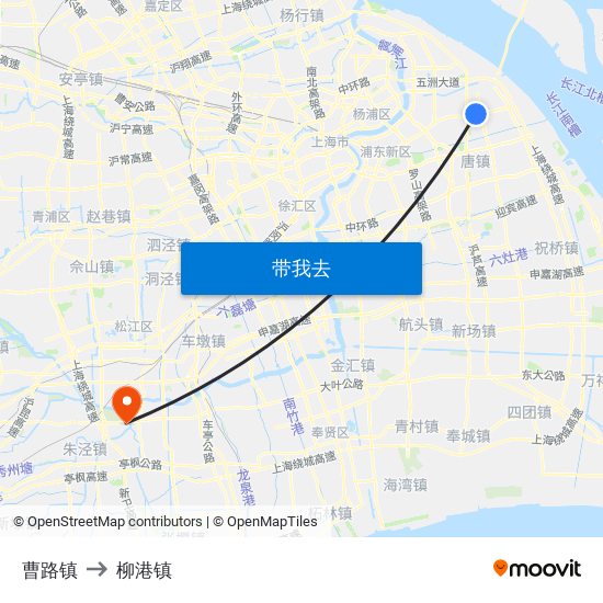 曹路镇 to 柳港镇 map