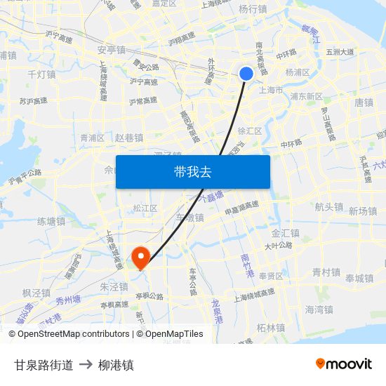 甘泉路街道 to 柳港镇 map