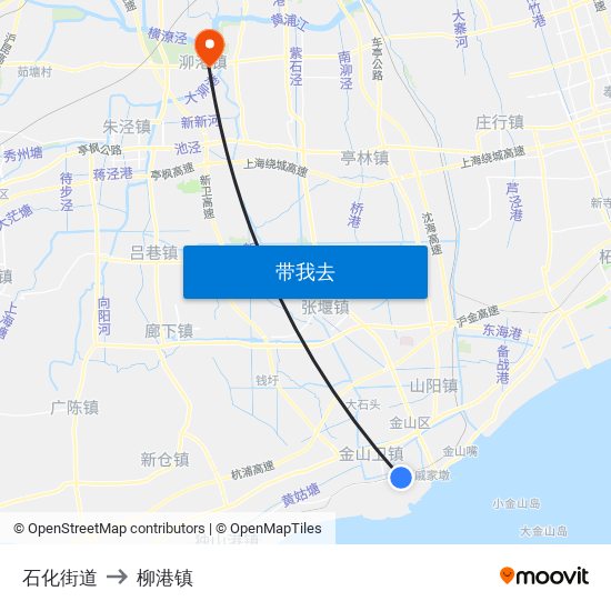 石化街道 to 柳港镇 map