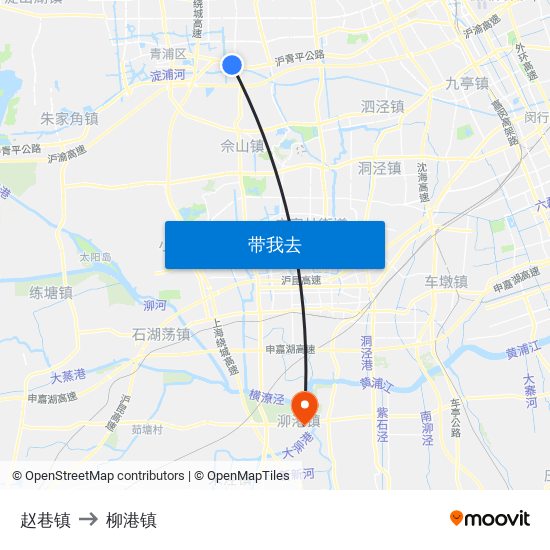 赵巷镇 to 柳港镇 map