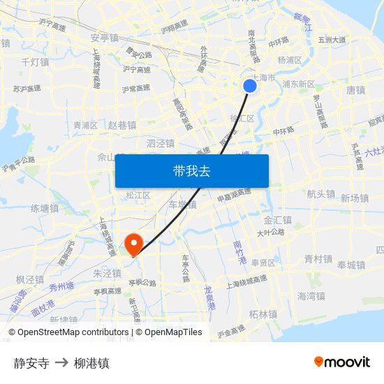 静安寺 to 柳港镇 map