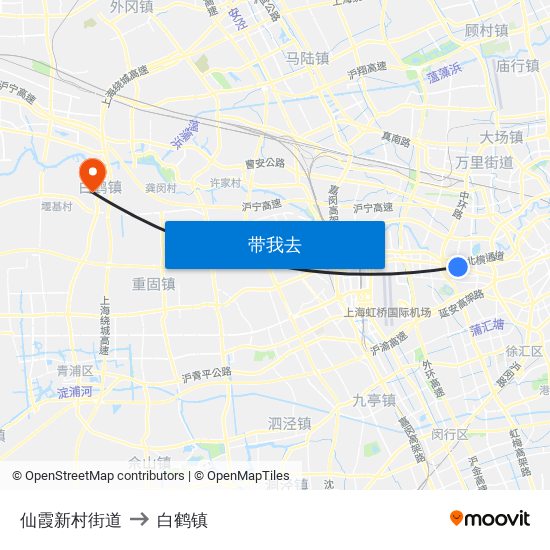 仙霞新村街道 to 白鹤镇 map