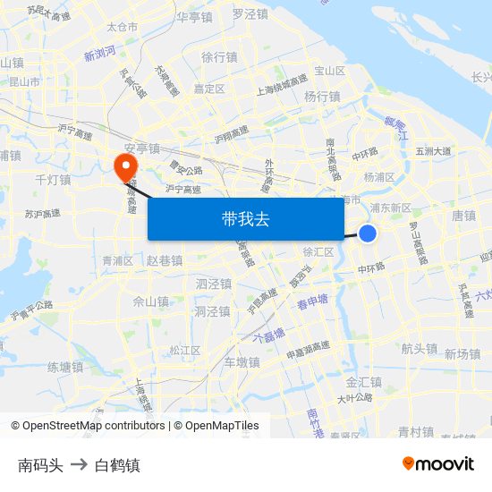 南码头 to 白鹤镇 map