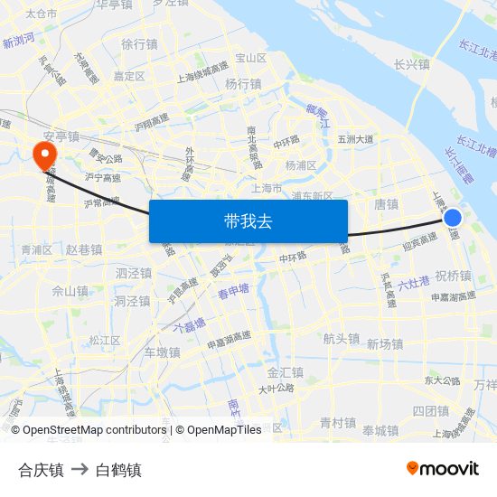 合庆镇 to 白鹤镇 map