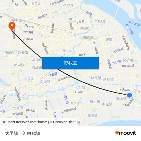 大团镇 to 白鹤镇 map