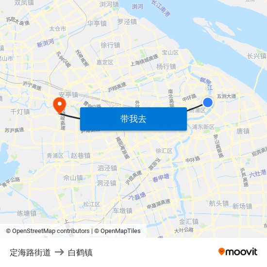 定海路街道 to 白鹤镇 map