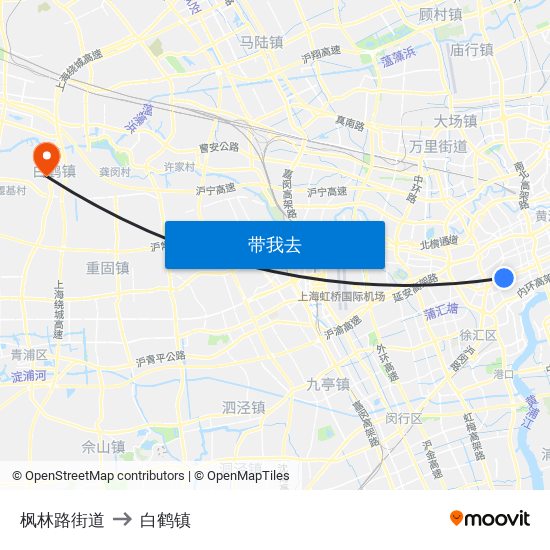 枫林路街道 to 白鹤镇 map