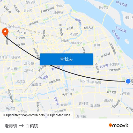 老港镇 to 白鹤镇 map