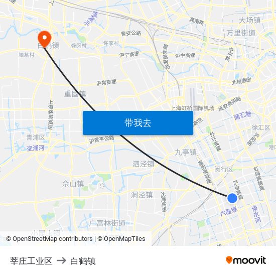 莘庄工业区 to 白鹤镇 map