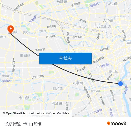 长桥街道 to 白鹤镇 map