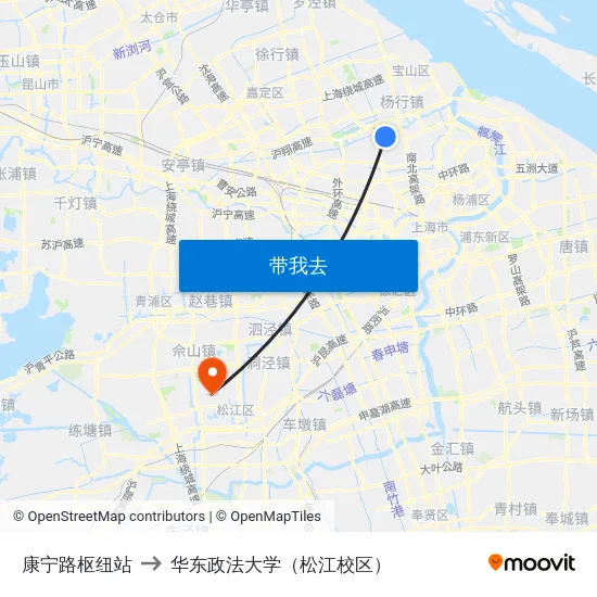 康宁路枢纽站 to 华东政法大学（松江校区） map