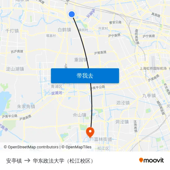 安亭镇 to 华东政法大学（松江校区） map