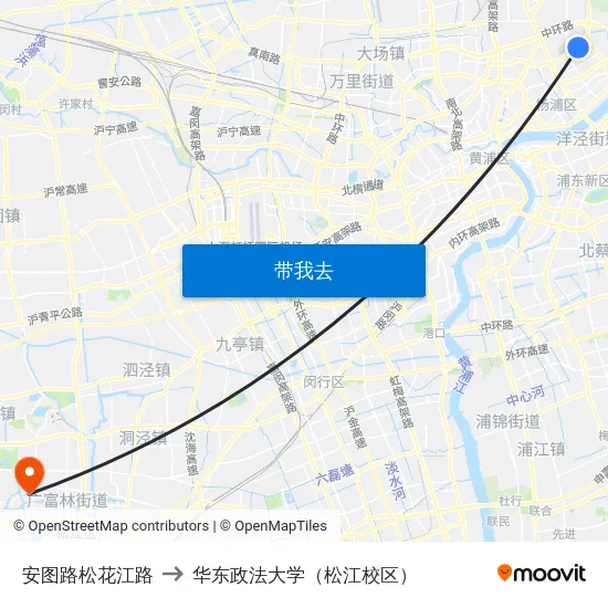 安图路松花江路 to 华东政法大学（松江校区） map