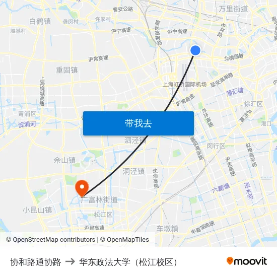 协和路通协路 to 华东政法大学（松江校区） map