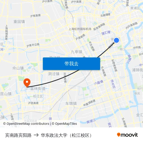 宾南路宾阳路 to 华东政法大学（松江校区） map
