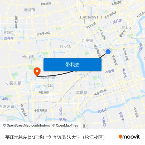 莘庄地铁站(北广场) to 华东政法大学（松江校区） map