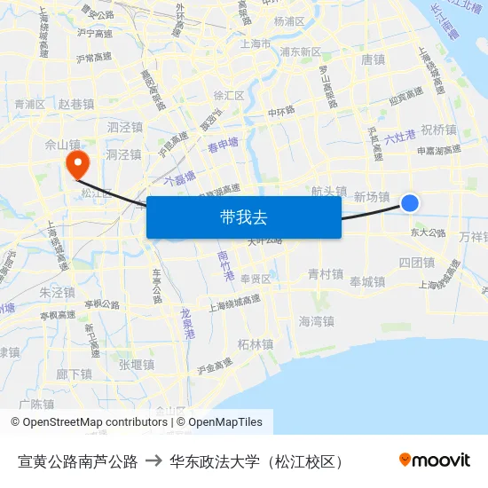 宣黄公路南芦公路 to 华东政法大学（松江校区） map