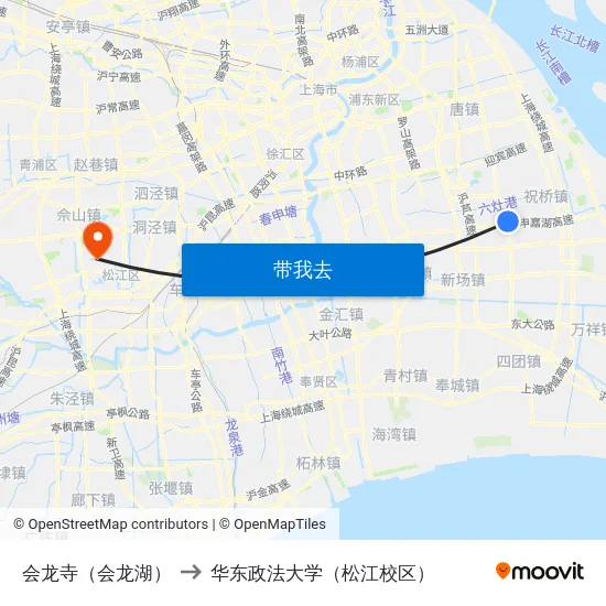 会龙寺（会龙湖） to 华东政法大学（松江校区） map