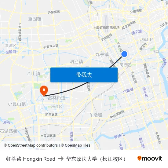 虹莘路 Hongxin Road to 华东政法大学（松江校区） map