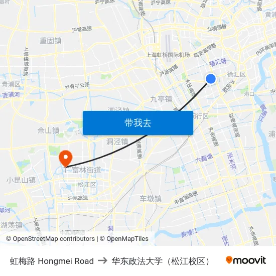 虹梅路 Hongmei Road to 华东政法大学（松江校区） map