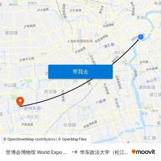 世博会博物馆 World Expo Museum to 华东政法大学（松江校区） map