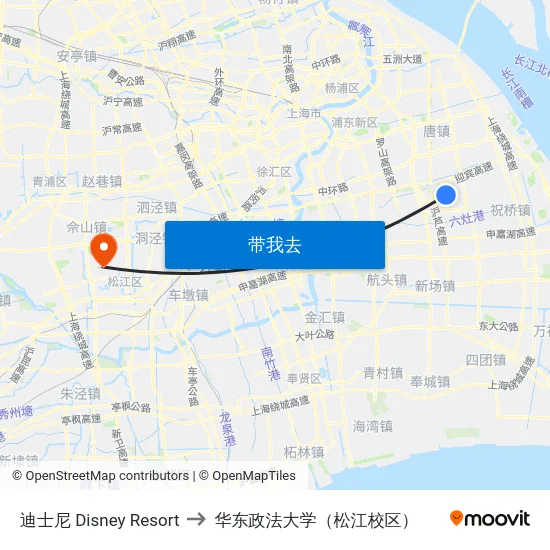 迪士尼 Disney Resort to 华东政法大学（松江校区） map