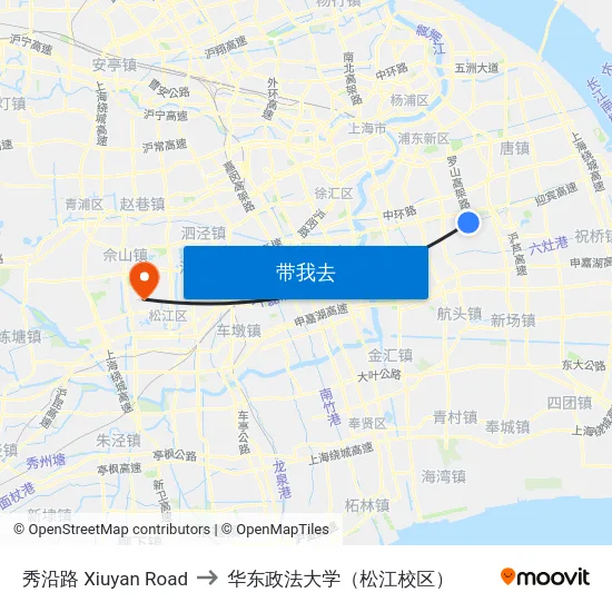 秀沿路 Xiuyan Road to 华东政法大学（松江校区） map