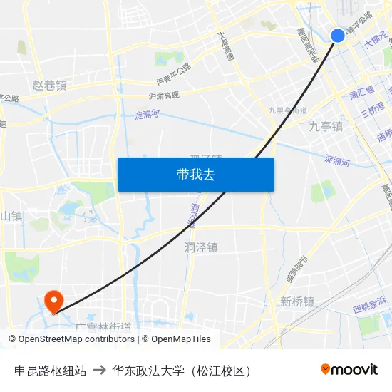 申昆路枢纽站 to 华东政法大学（松江校区） map