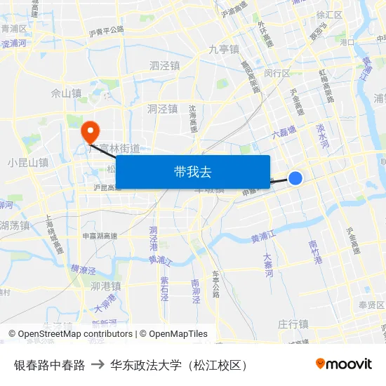 银春路中春路 to 华东政法大学（松江校区） map