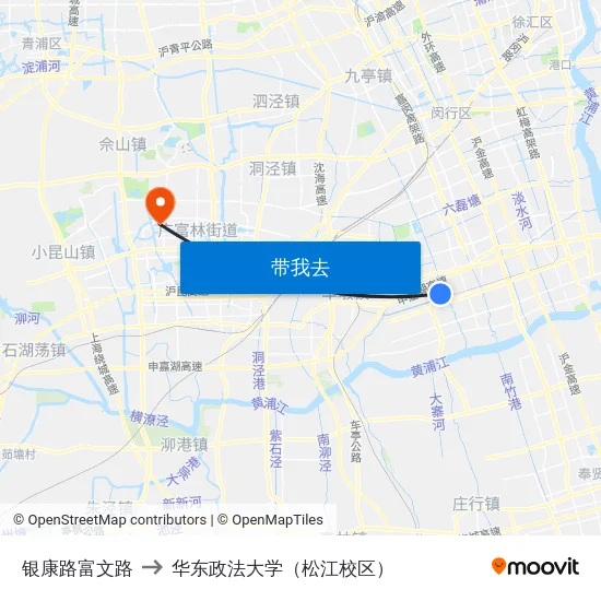 银康路富文路 to 华东政法大学（松江校区） map