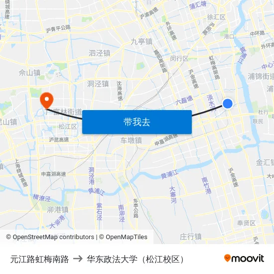 元江路虹梅南路 to 华东政法大学（松江校区） map