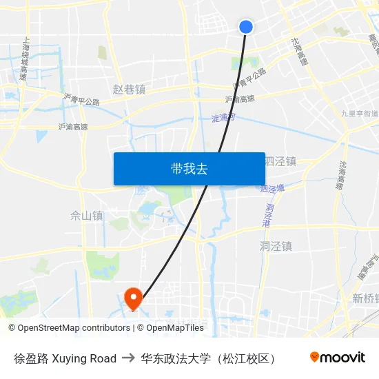 徐盈路 Xuying Road to 华东政法大学（松江校区） map