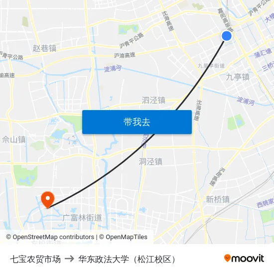七宝农贸市场 to 华东政法大学（松江校区） map