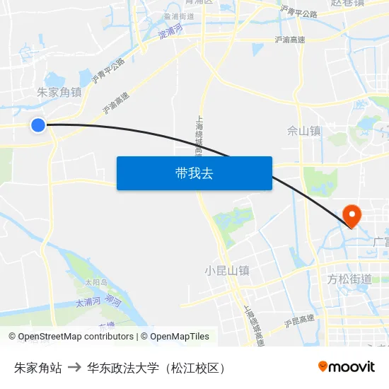 朱家角站 to 华东政法大学（松江校区） map