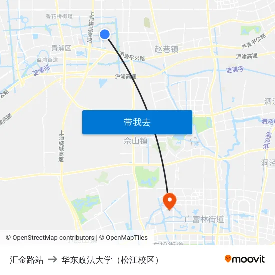 汇金路站 to 华东政法大学（松江校区） map