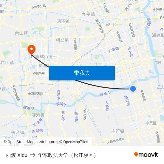 西渡 Xidu to 华东政法大学（松江校区） map