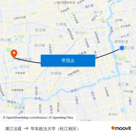 浦江法庭 to 华东政法大学（松江校区） map