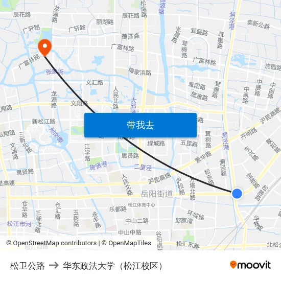 松卫公路 to 华东政法大学（松江校区） map