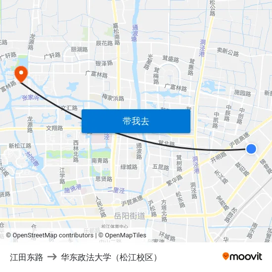 江田东路 to 华东政法大学（松江校区） map