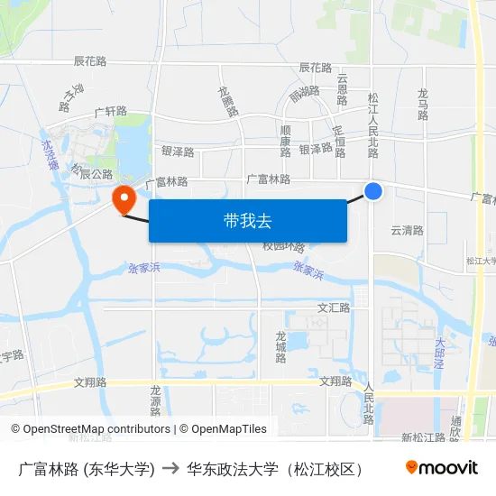 广富林路 (东华大学) to 华东政法大学（松江校区） map