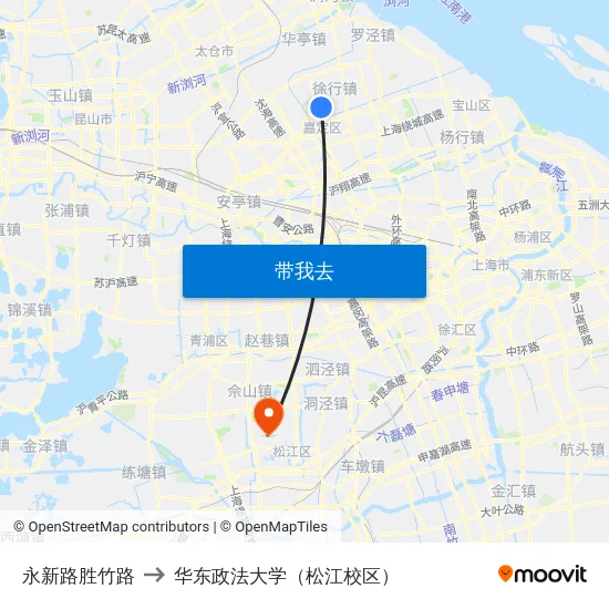 永新路胜竹路 to 华东政法大学（松江校区） map