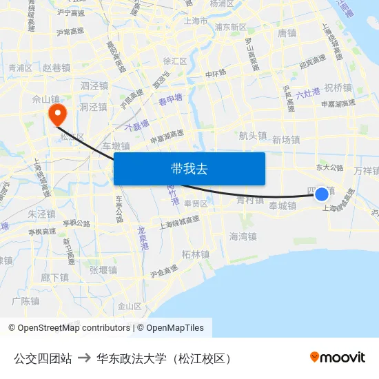 公交四团站 to 华东政法大学（松江校区） map