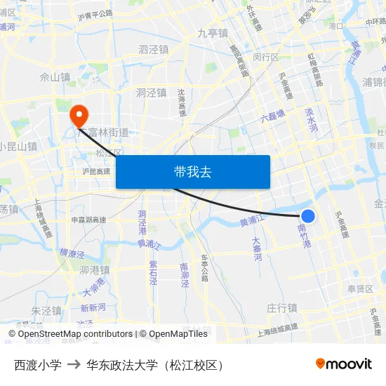 西渡小学 to 华东政法大学（松江校区） map