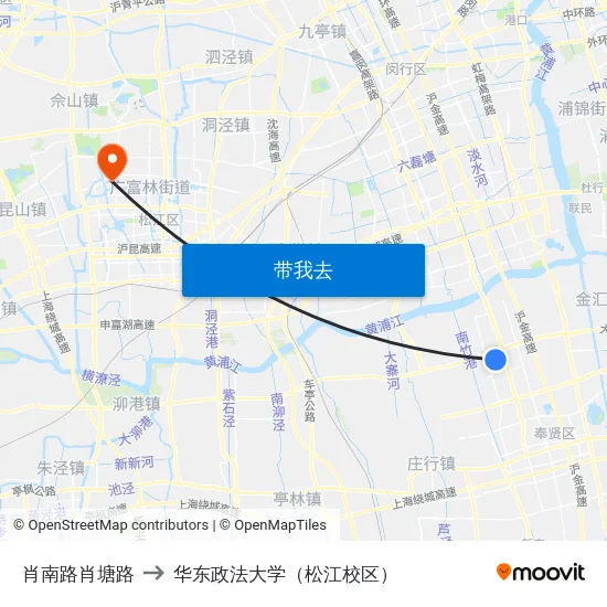 肖南路肖塘路 to 华东政法大学（松江校区） map