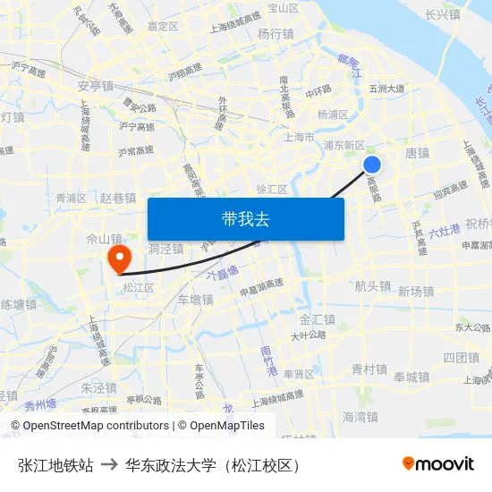 张江地铁站 to 华东政法大学（松江校区） map