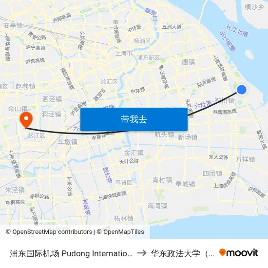 浦东国际机场 Pudong International Airport (Maglev) to 华东政法大学（松江校区） map