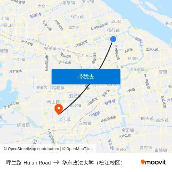 呼兰路 Hulan Road to 华东政法大学（松江校区） map