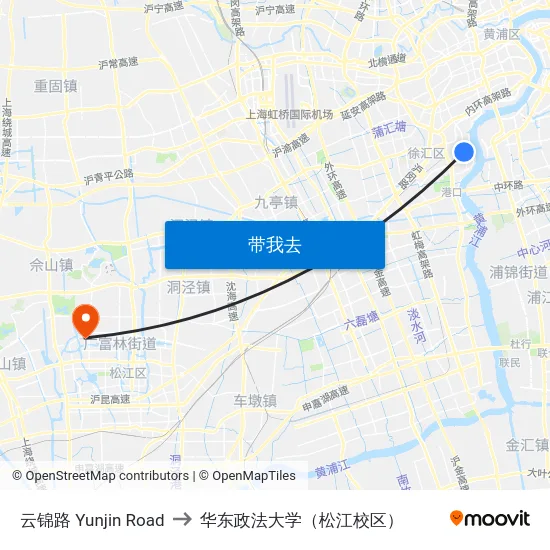 云锦路 Yunjin Road to 华东政法大学（松江校区） map