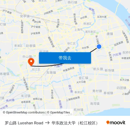 罗山路 Luoshan Road to 华东政法大学（松江校区） map